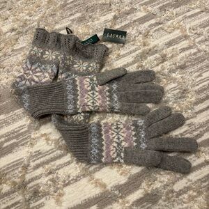 Ralph Lauren Long Gloves Fair Isle Nordic Cashmere Lambs Wool Rabbit Hair Blend